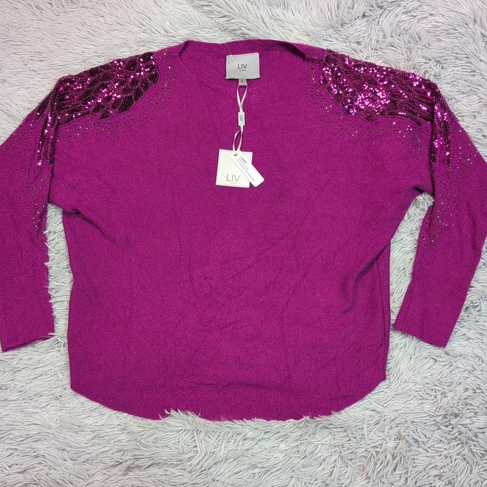 Liv Milano Shirt Womens S Purple‎ Top Sparkly Lightweight Comfort Casual New